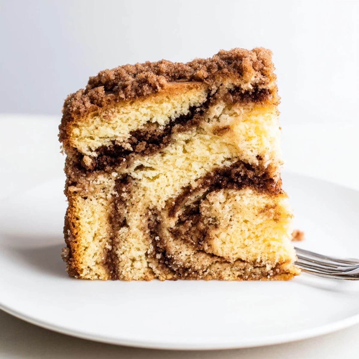 Moist Classic Cinnamon Swirl Coffee Cake topped with buttery streusel, perfect with coffee.  
