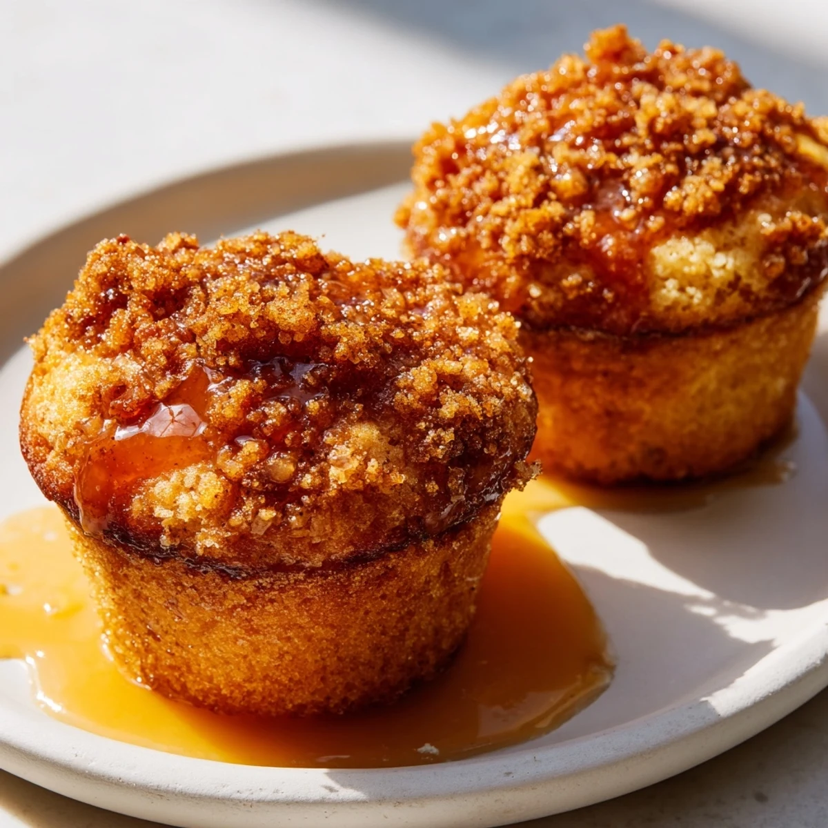Warm, fluffy Maple Glazed Donut Muffins with a cinnamon sugar topping ready to enjoy.  