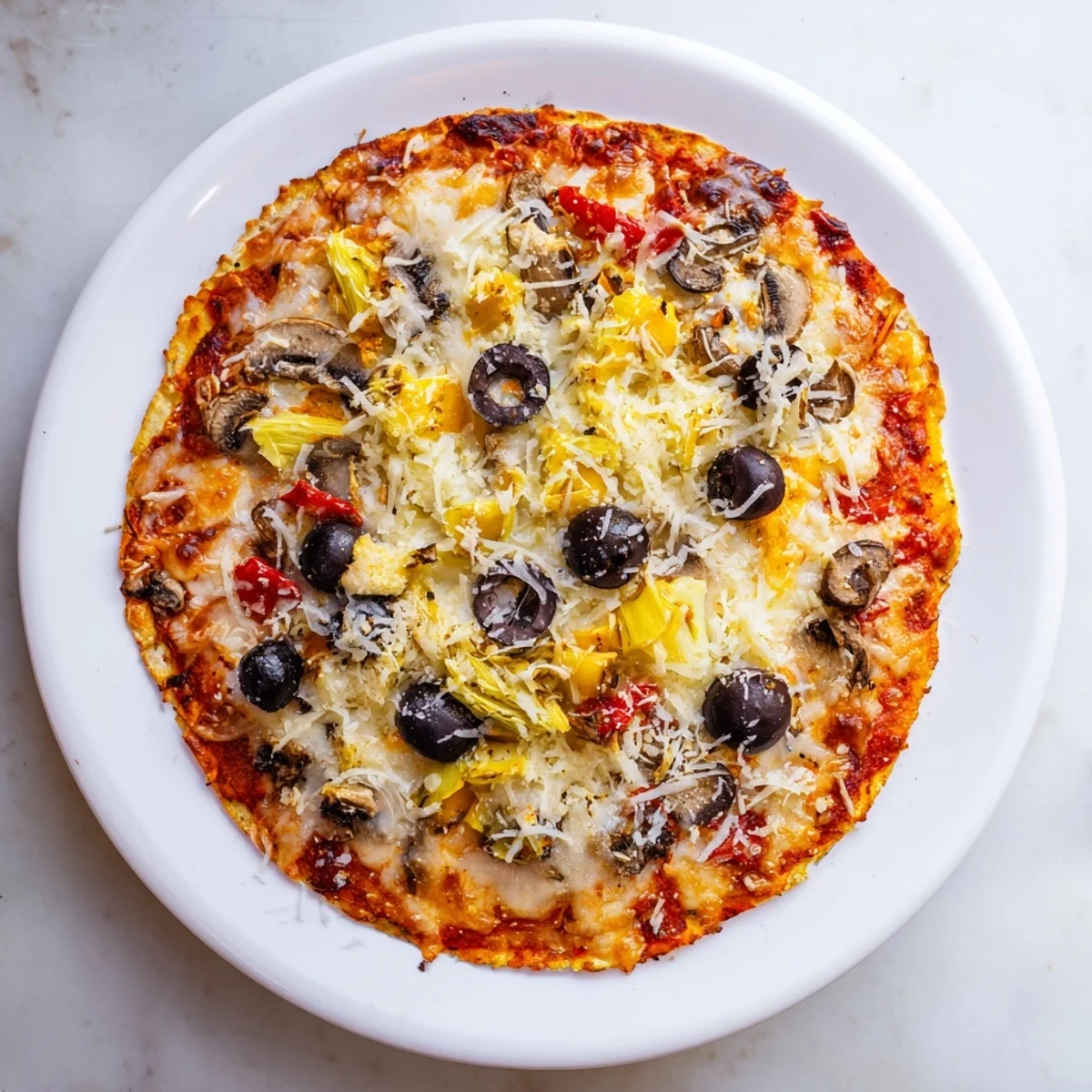 Crispy tortilla pizza, featuring melted mozzarella and colorful pantry toppings for a simple dinner.