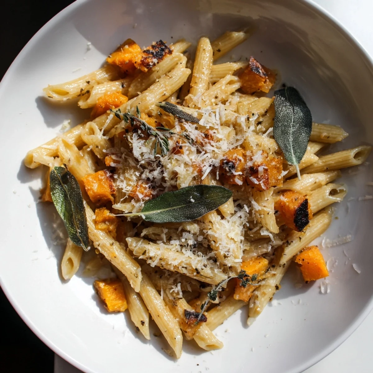 Golden brown butter coats the pasta in this Brown Butter Pasta with Butternut Squash and Sage dish.