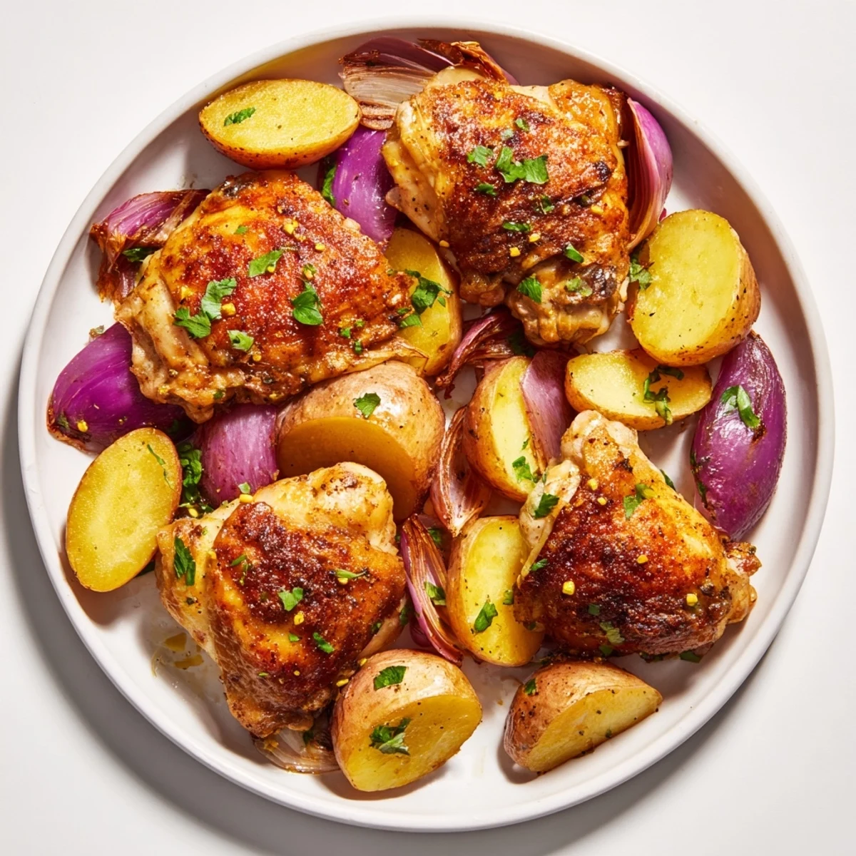 Vibrant image of Greek Lemon Chicken and Potatoes, with parsley garnish, ready for a delicious gluten-free meal.