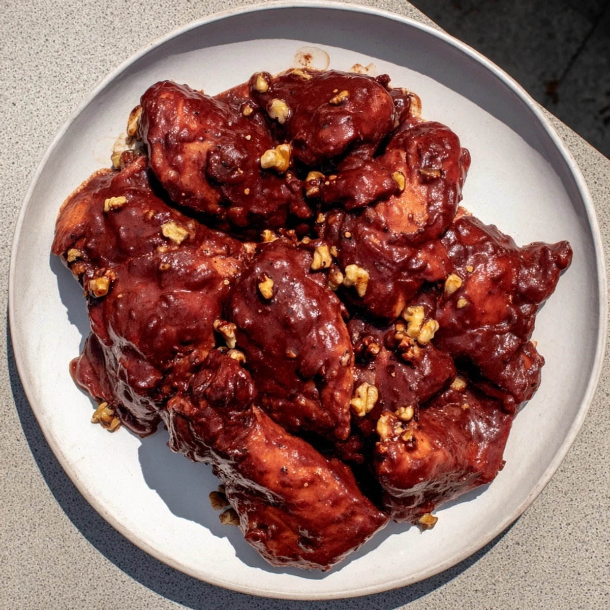 Hearty Budget Fesenjan Stew with Chicken Thighs, a rich, savory Persian dish served warm.