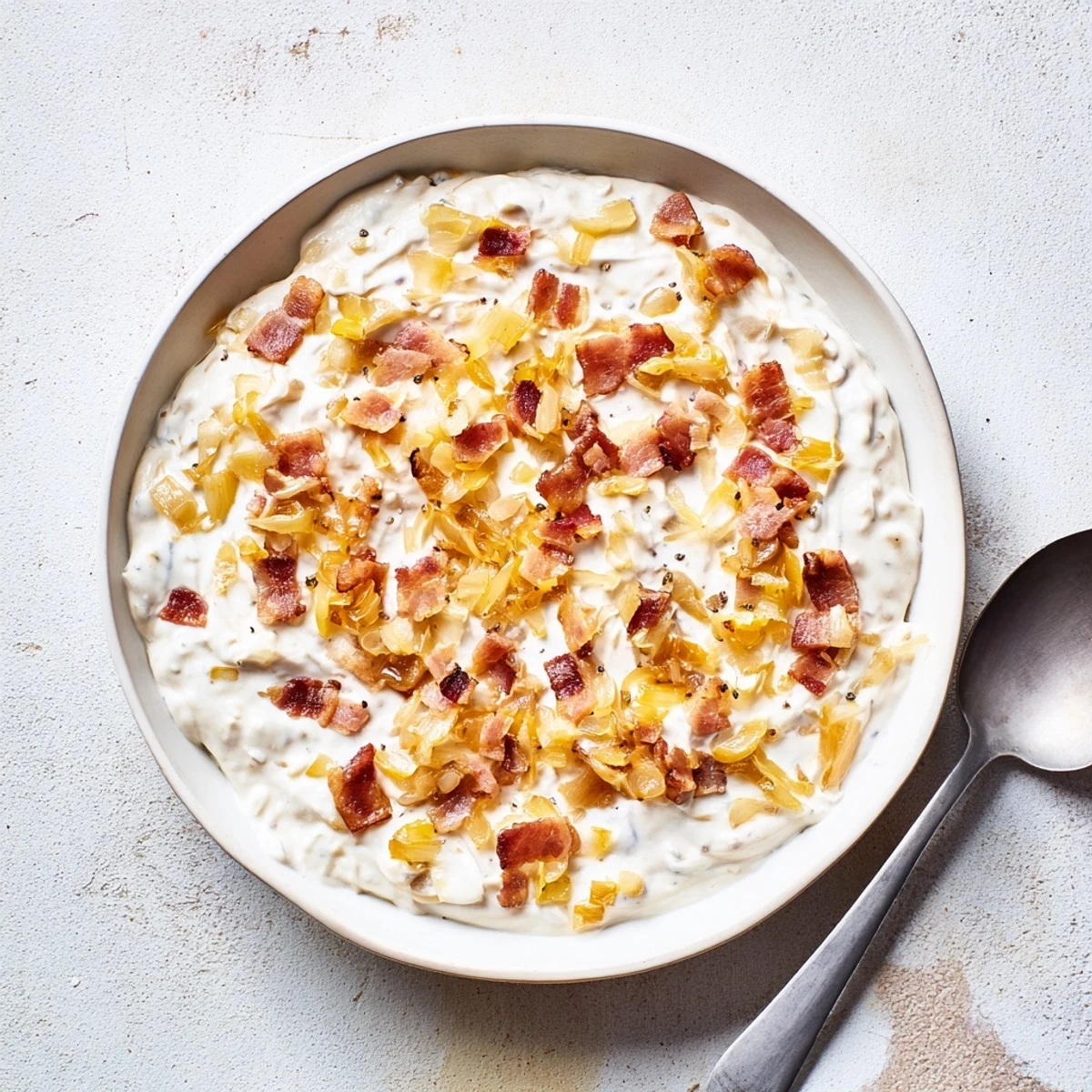 Golden caramelized onions mingle with crispy bacon in savory Caramelized Onion and Bacon Dip.