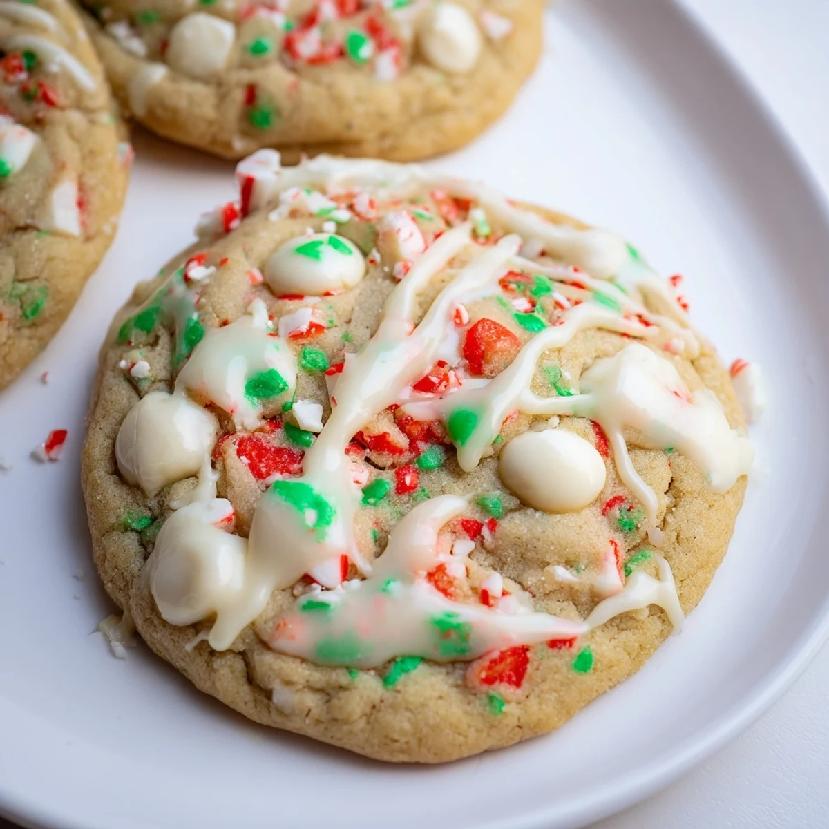 Perfectly baked White Chocolate Peppermint Bark Cookies, boasting a soft texture and a festive peppermint flavor in every bite.