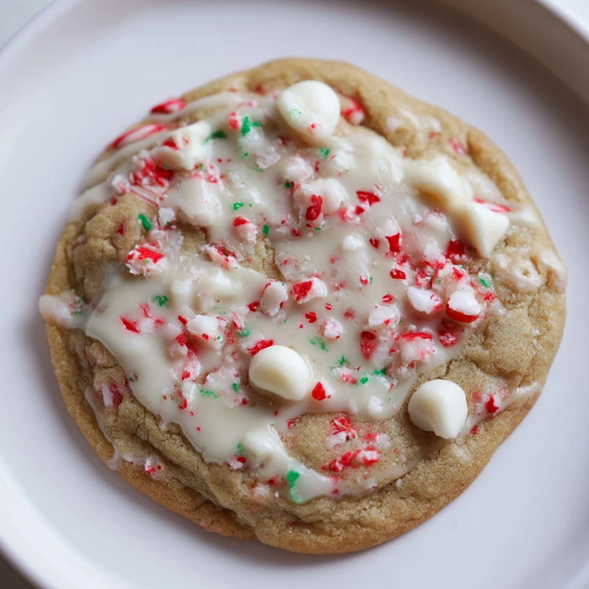 Freshly drizzled White Chocolate Peppermint Bark Cookies, offering a visual feast of white chocolate, peppermint, and holiday cheer.