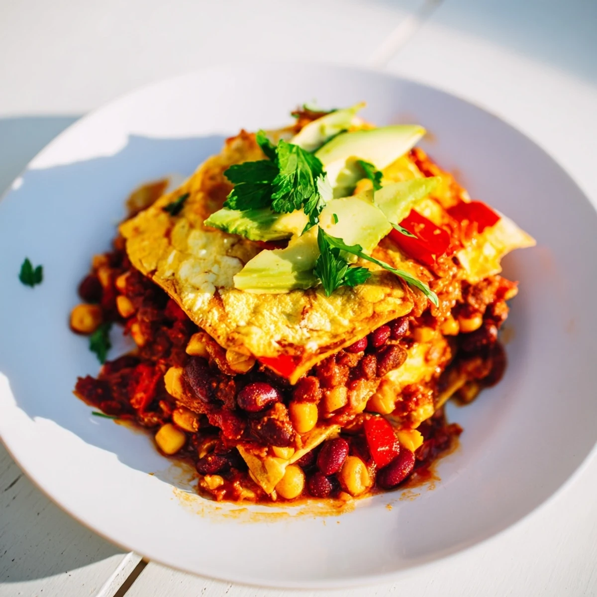 Quick Black Bean and Corn Tortilla Casserole bubbling with melted cheese, a flavorful Mexican-inspired baked dish.