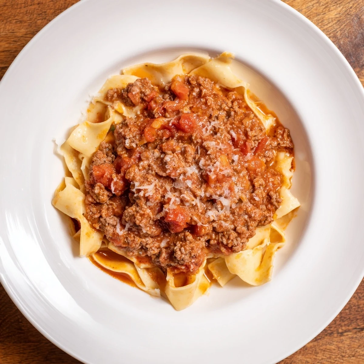A close-up of the rich, red Classic Tuscan Ragu, fragrant from Italian herbs and slow cooking.