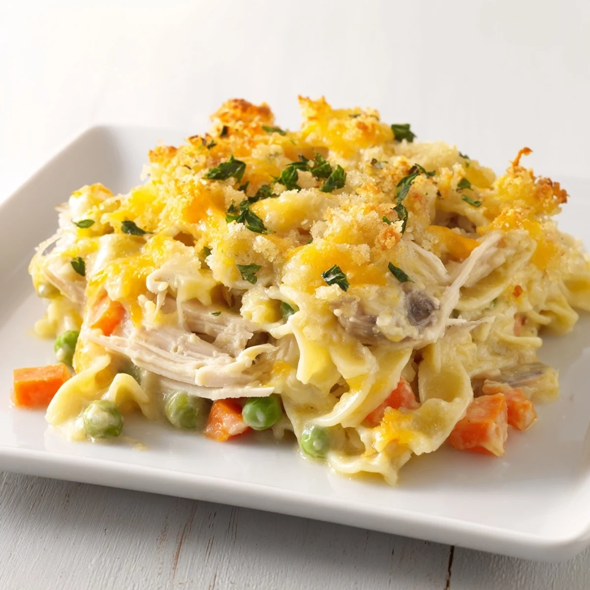 Golden, bubbly Baked Cream of Chicken Noodle Soup Pasta, a comforting family meal ready to serve.