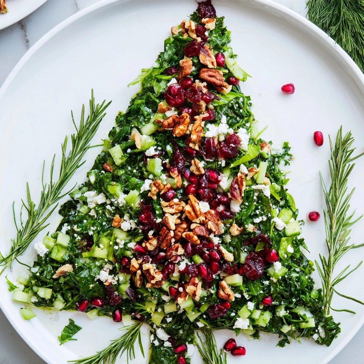 Vibrant Cranberry & Feta Cheese Tree Dip Salad, piled high with cheese and cranberries for a delicious holiday centerpiece.