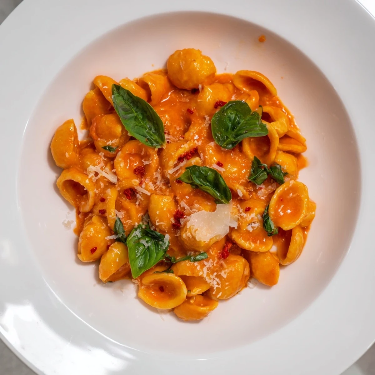 Close-up of Spicy Vodka Sauce Ditalini: perfectly cooked pasta coated in a luxurious, creamy red sauce.