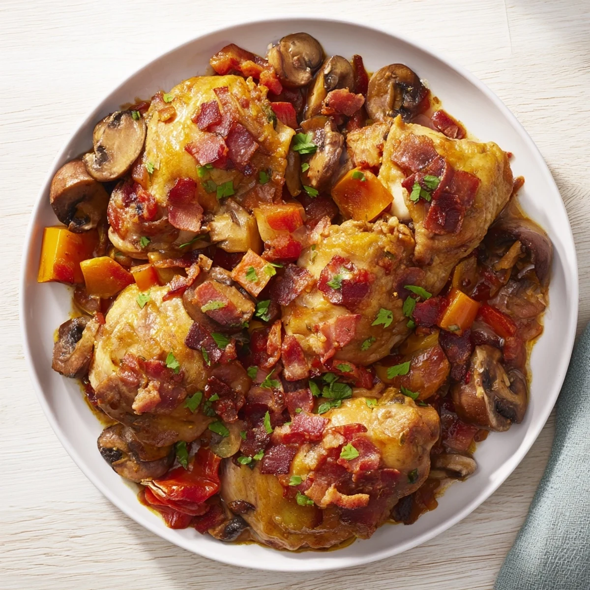 Vibrant image of Instant Pot Coq au Vin Style Chicken Thighs, showcasing simmering vegetables and savory flavors.