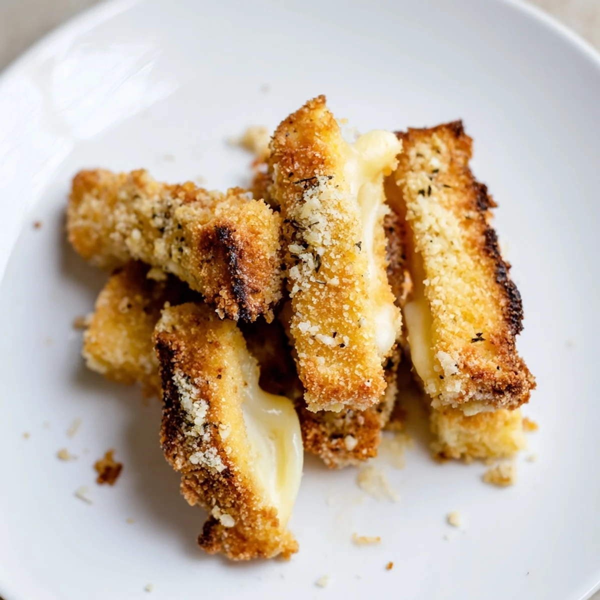 Golden, crispy air fryer mozzarella stick grilled cheese fingers, perfect for a quick and cheesy snack.