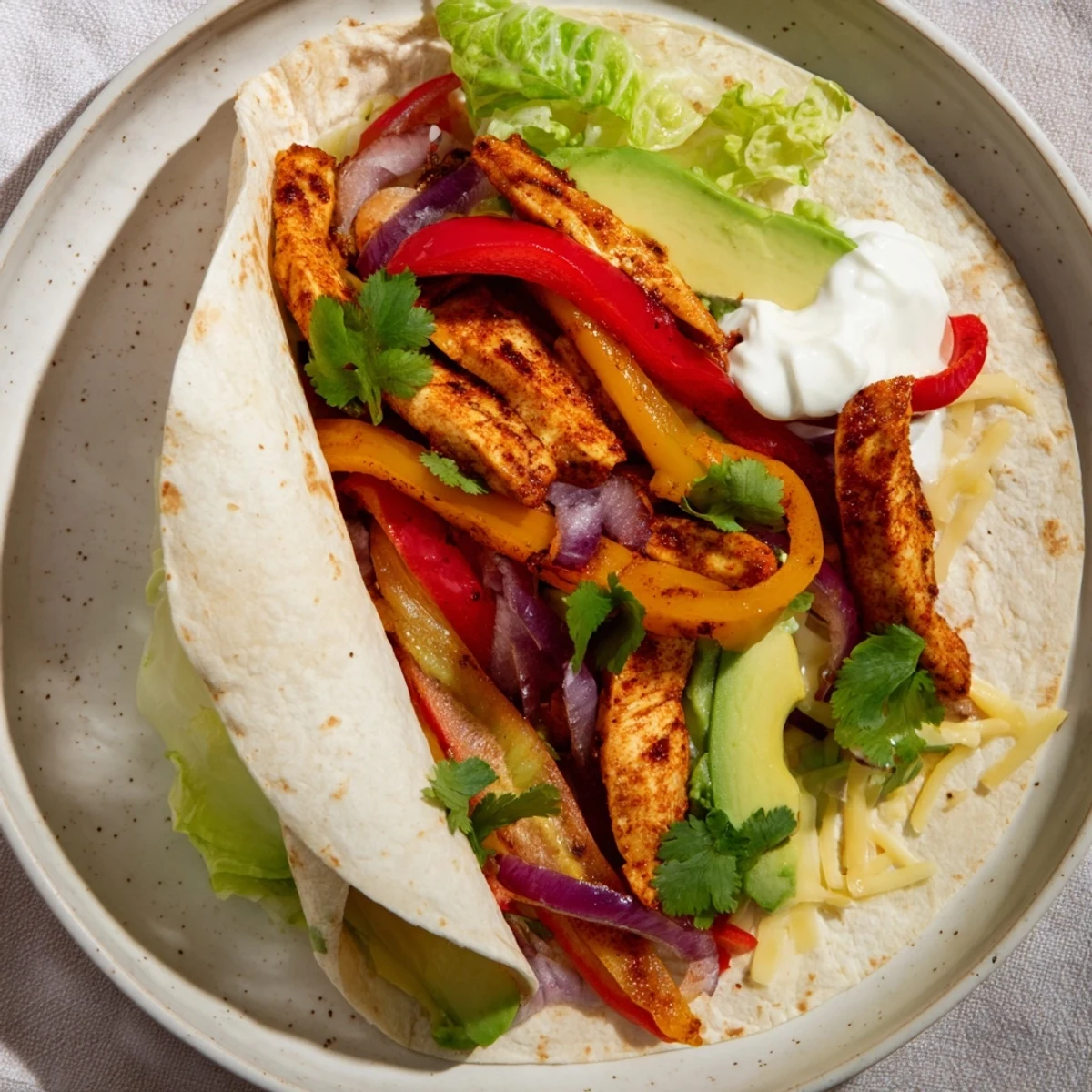 Sheet-Pan Fajita Chicken Rainbow Wraps, featuring vibrant roasted veggies, juicy chicken, and fresh toppings.