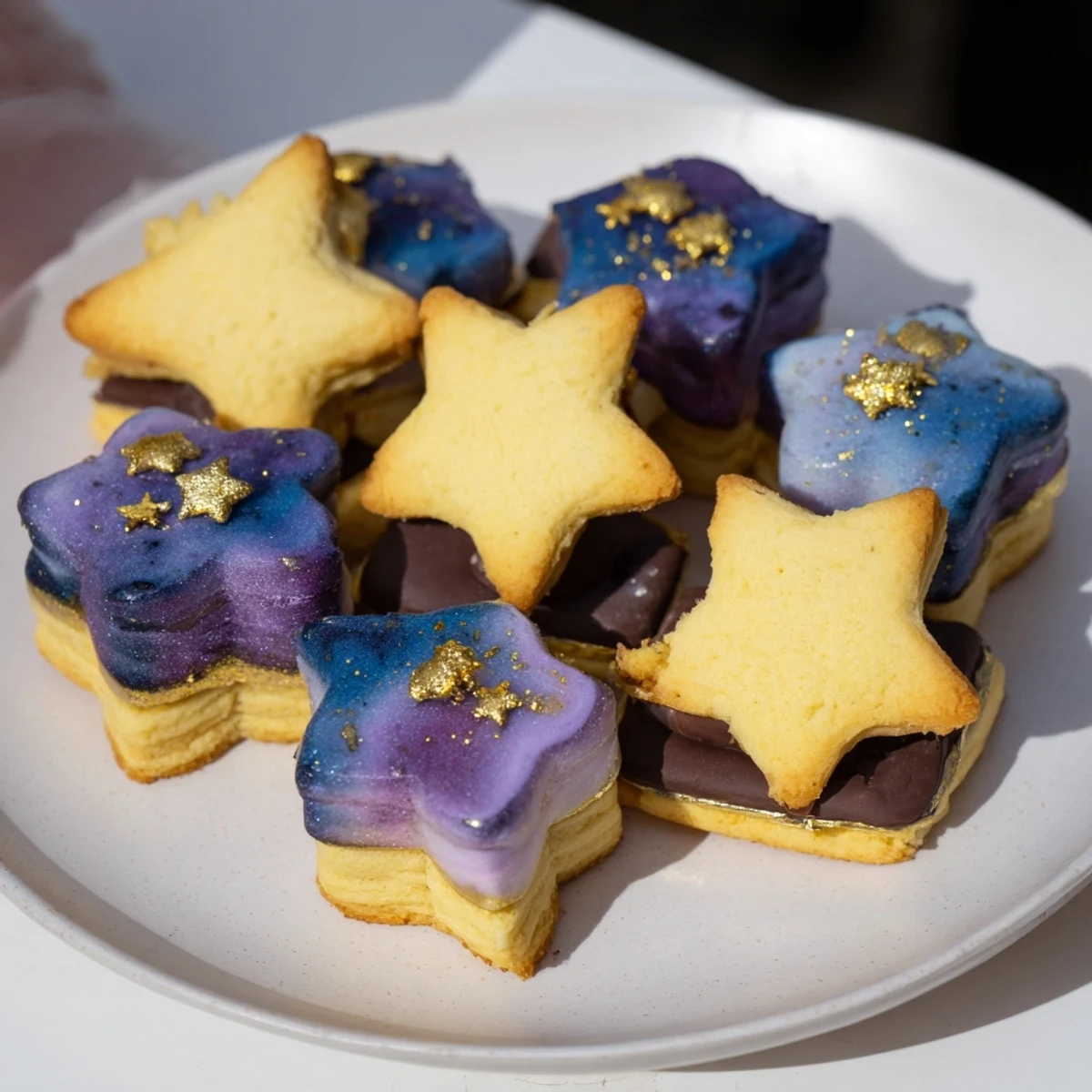 A beautifully arranged Stargazers Dessert Platter showcasing star shortbread and galaxy mousse, ready to serve.
