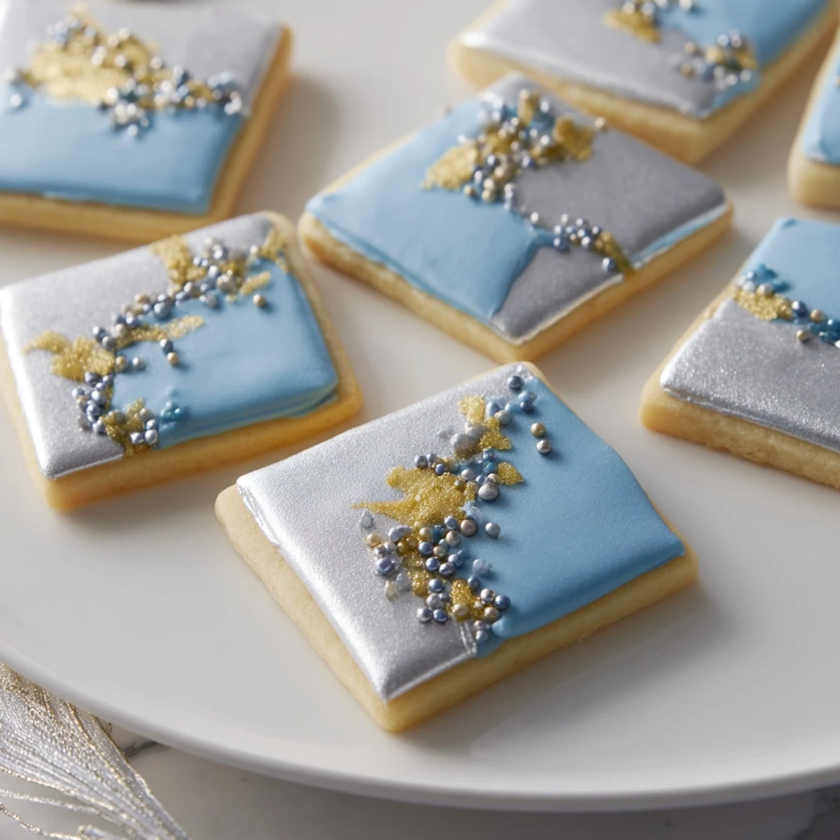An Engagement Ring Diamond Dessert Tray features a stunning array of iced cookies with edible gems and colorful berries.