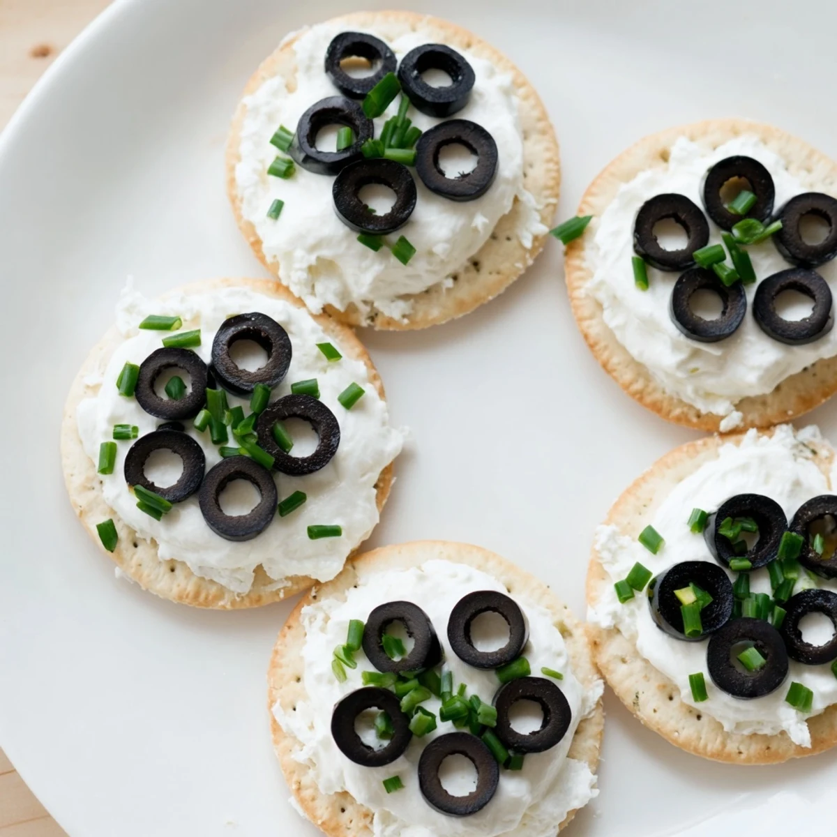 Gold Medal Olympic Ring Appetizers arranged on a platter, featuring colorful toppings atop creamy crackers.