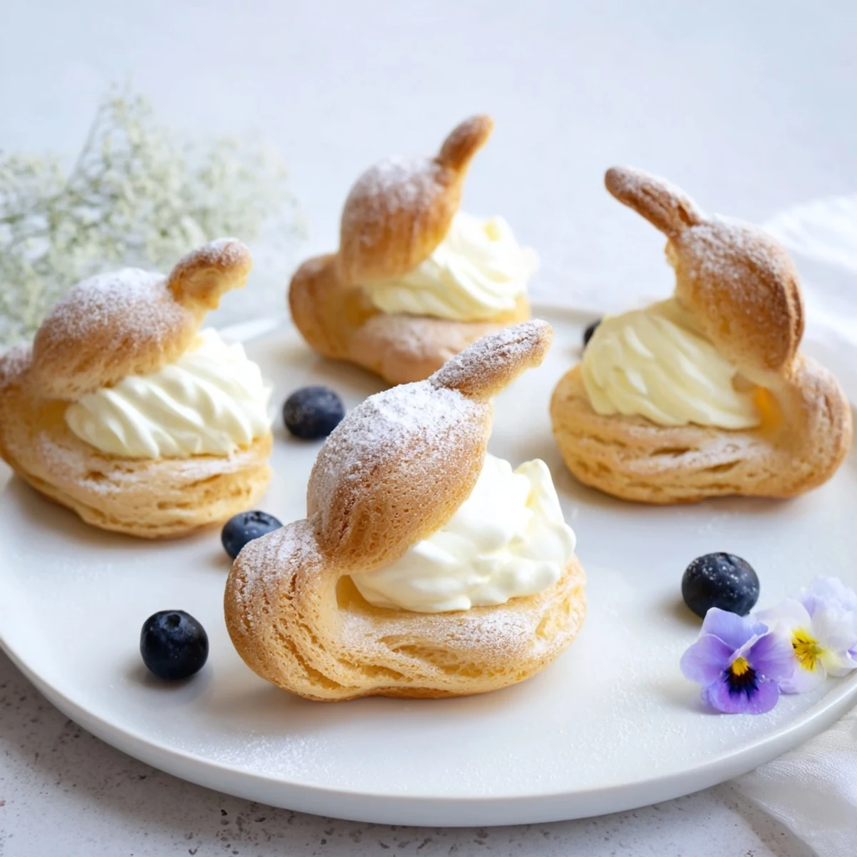 Plateau Cygne Pâtisseries Aériennes, a beautiful presentation of delicate, golden French pastries, dusted with sugar.
