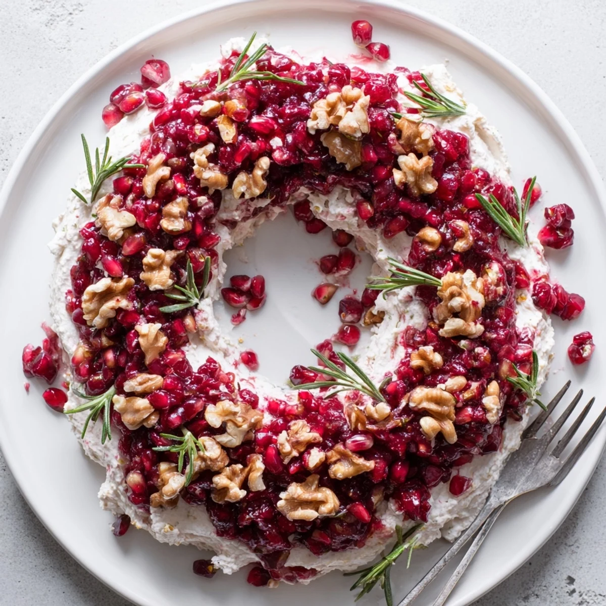 Vibrant Cranberry Feta Dip Wreath, studded with pecans and rosemary, perfect for holiday gatherings.