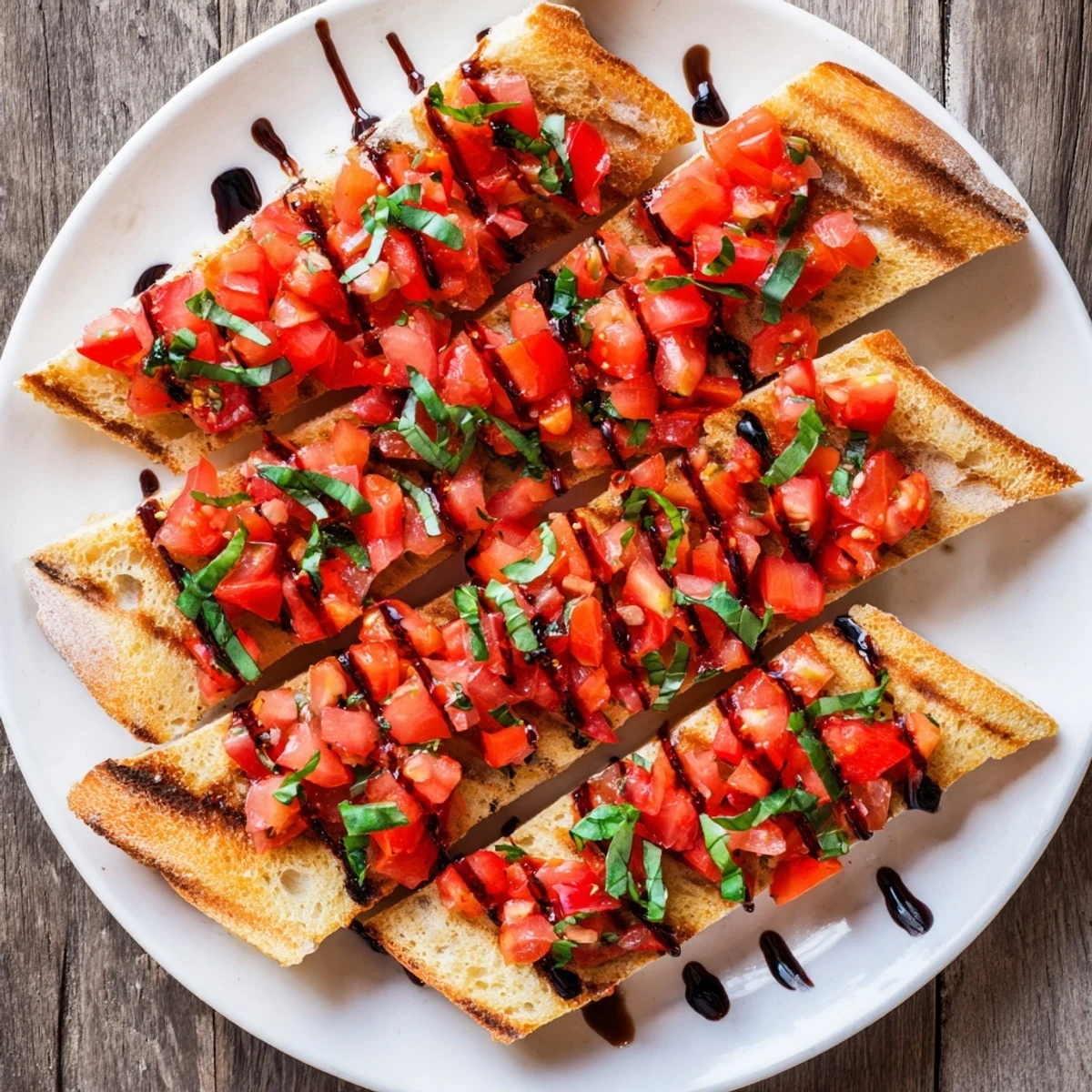 Fresh basil and juicy tomatoes top crispy Bruschetta toasts, perfect for sharing at any gathering.