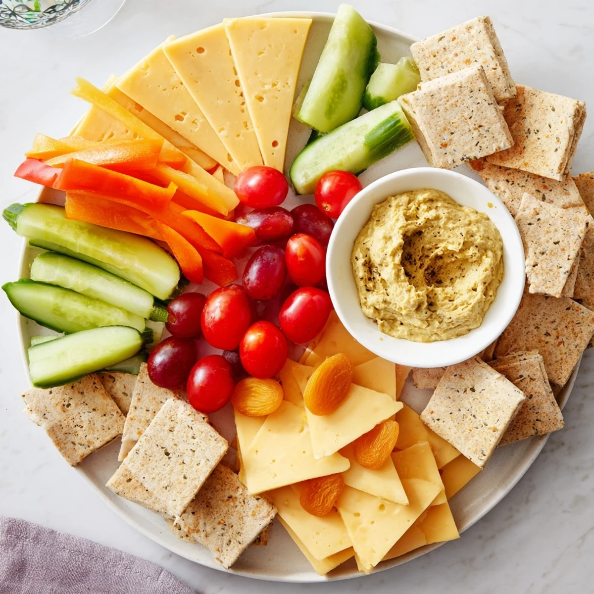 Arrowhead Charcuterie Board with angled cheeses and meats leading to a flavorful hummus dip.
