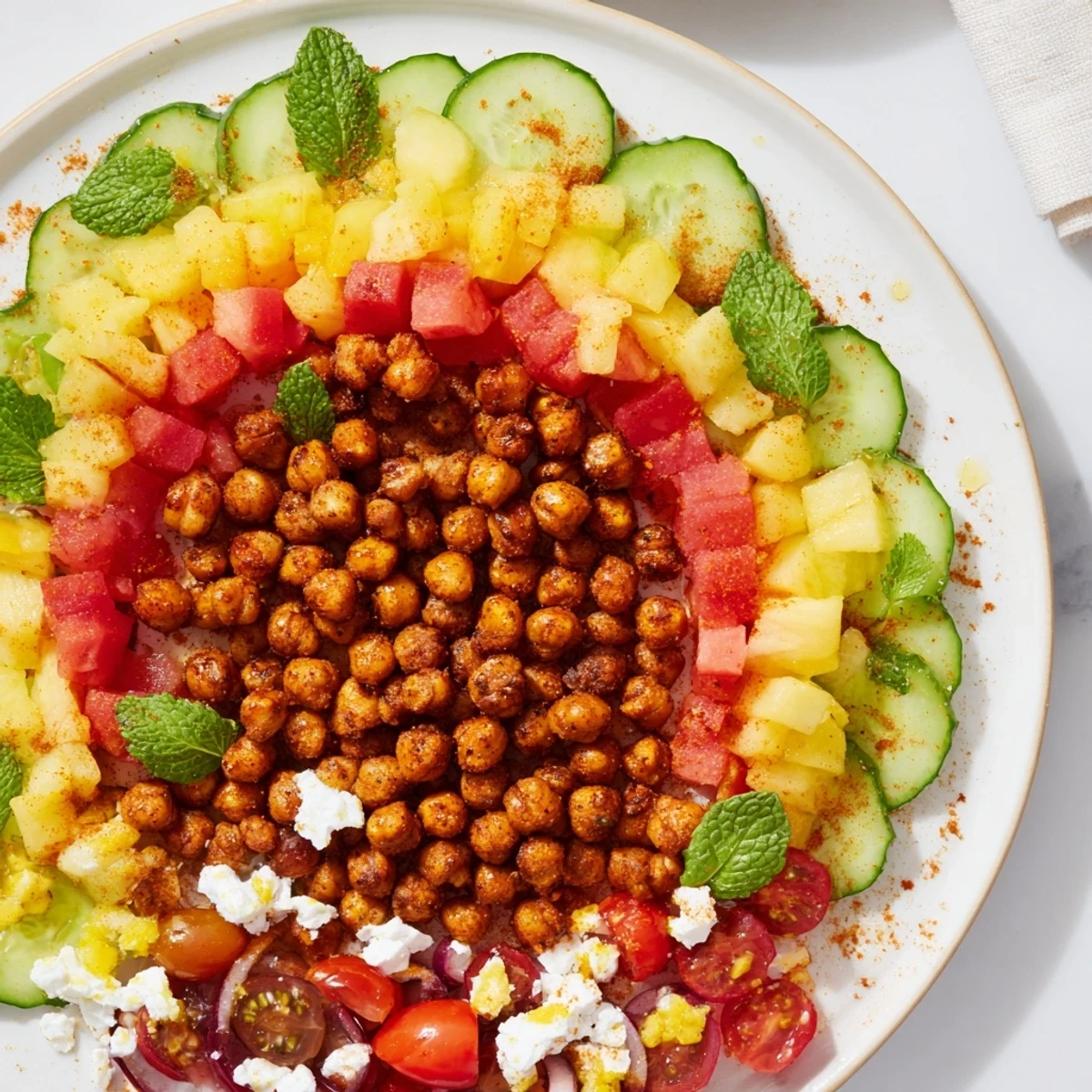 Visually appealing concentric rings of flavor dish, perfect for a party, with fresh and varied textures.