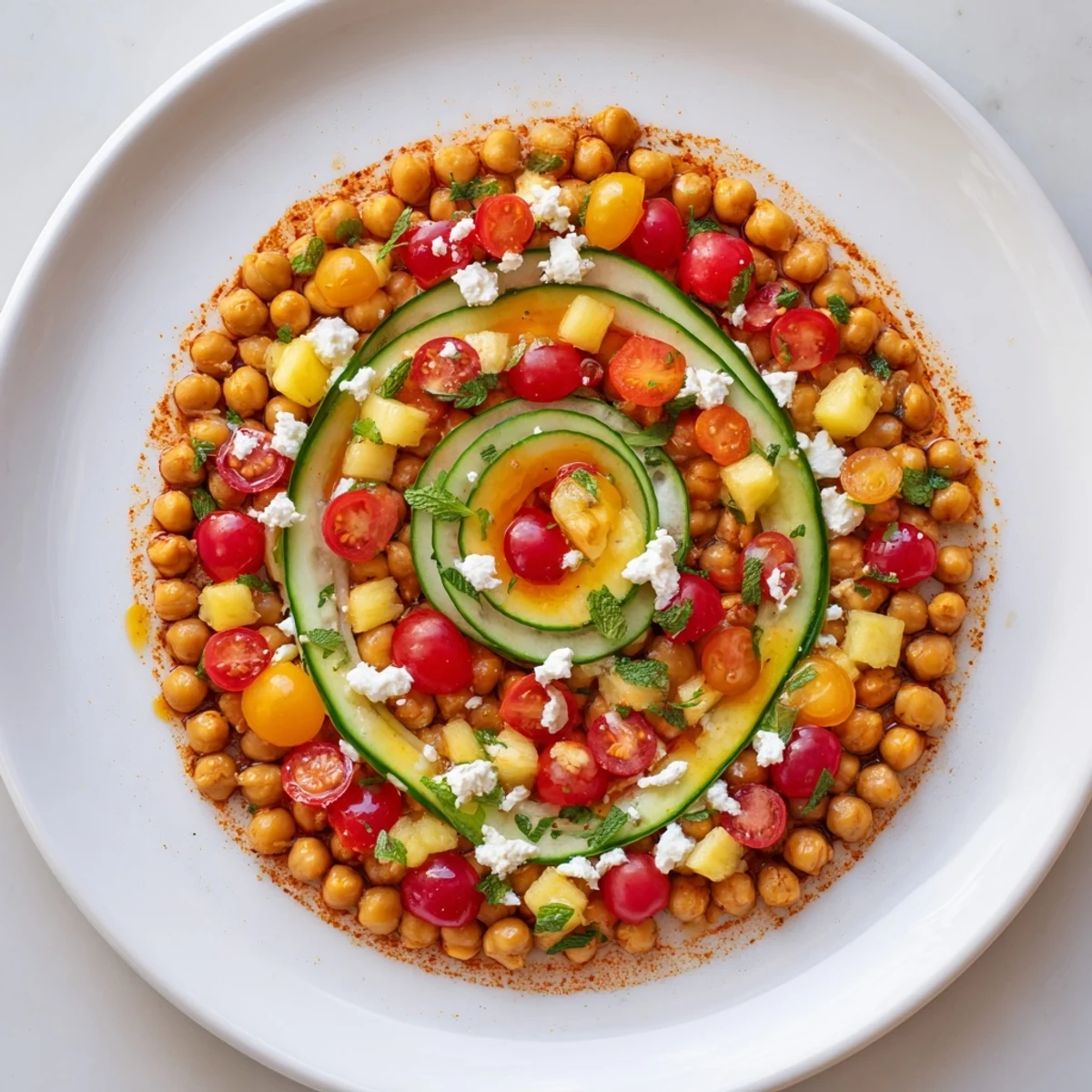 Vibrant image: the concentric rings of flavor salad, a refreshing appetizer with colorful layers.