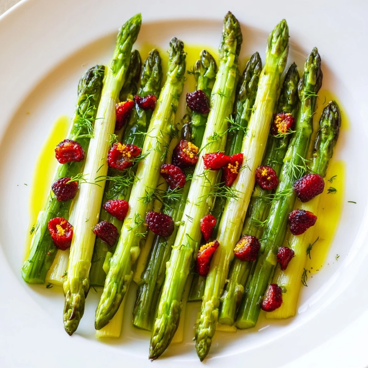 Imagine a stunning Botanical Lattice: a light appetizer with crisp asparagus, juicy fruit, and fragrant chives.