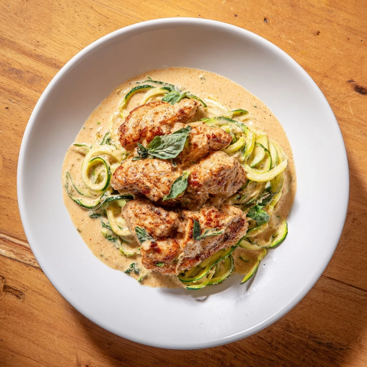 Golden, seared chicken breasts with creamy sauce and vibrant Marry Me Chicken Zoodles, ready to serve!