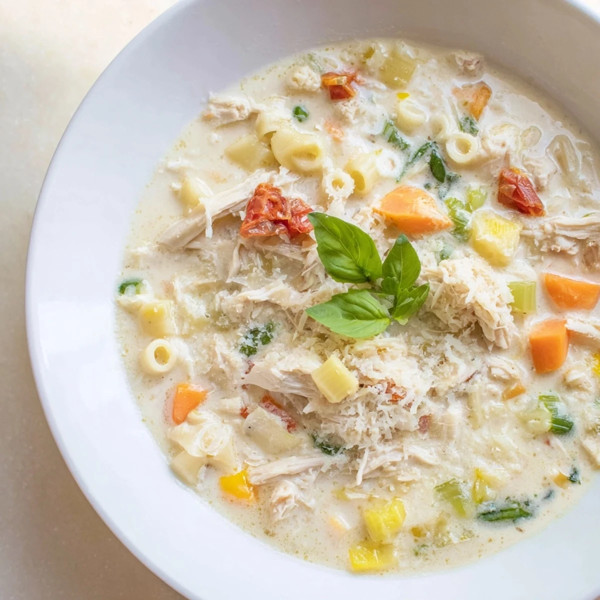 Creamy, flavorful Marry Me Chicken Soup with tender shredded chicken and ditalini pasta.