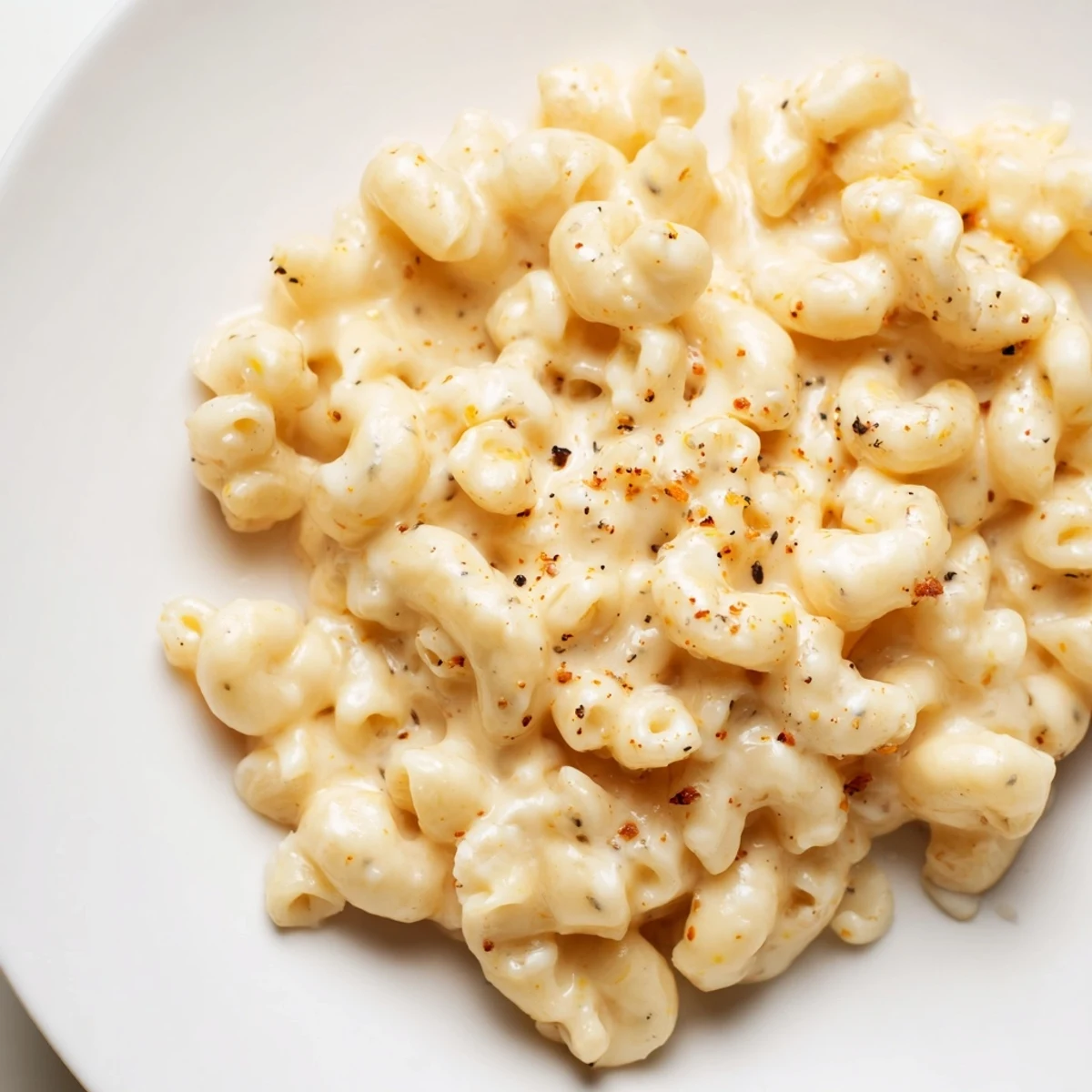 A comforting bowl of Tini's Recession Mac, featuring a rich, melted cheese sauce over tender pasta.