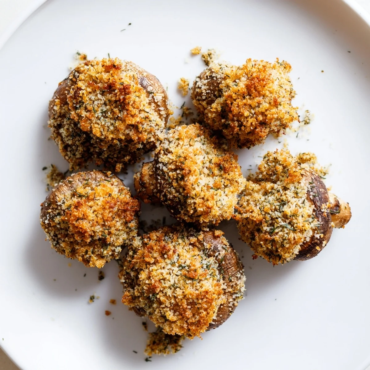 Crispy golden Ranch-Seasoned Mushrooms, oven-baked to crunchy perfection, ready to dip and enjoy as a snack.