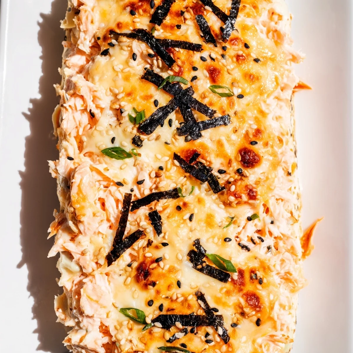 Imagine creamy salmon mixed within a comforting Creamy Salmon Sushi Bake topped with melted cheese.