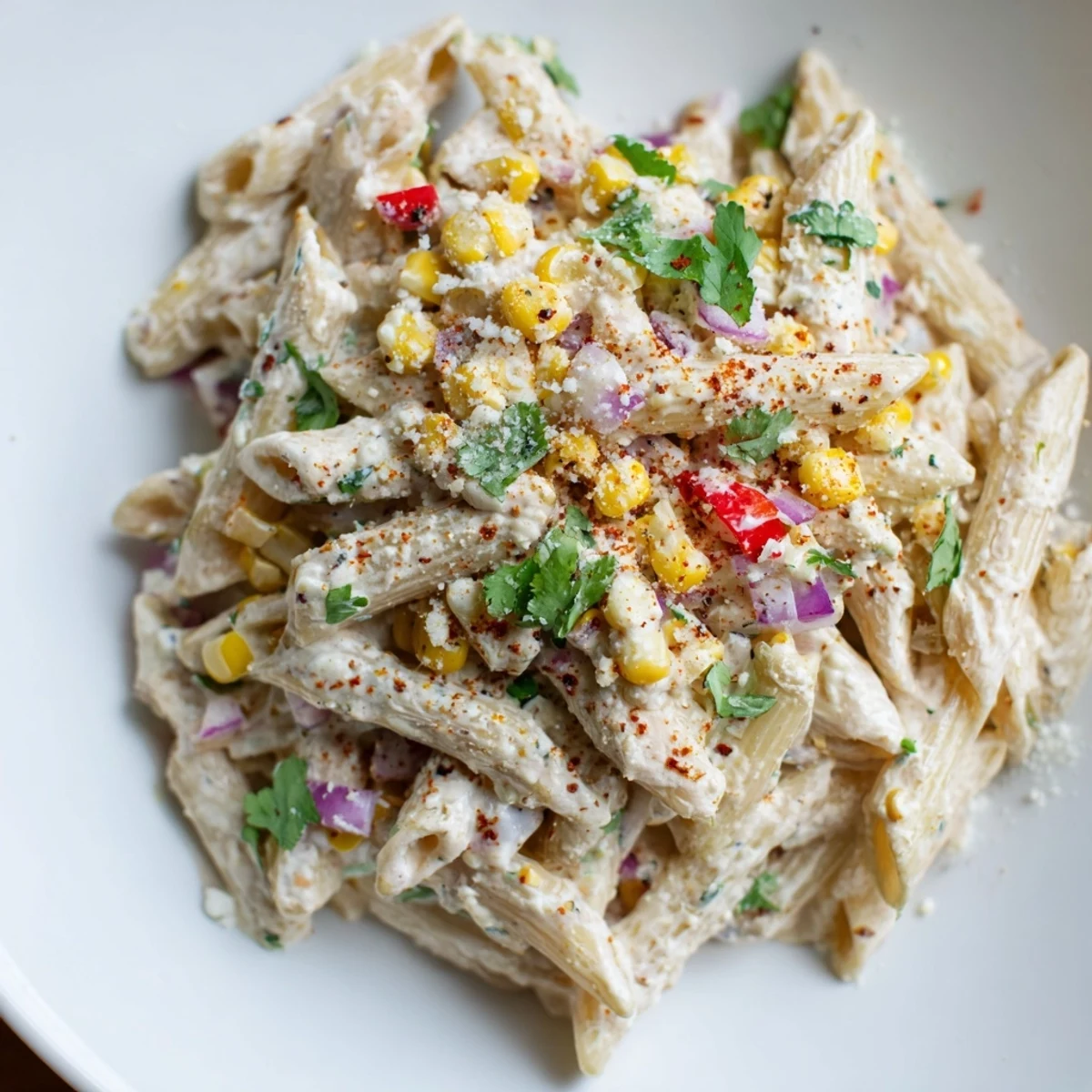A colorful bowl of Mexican Street Corn Pasta, perfect for a summer side dish.