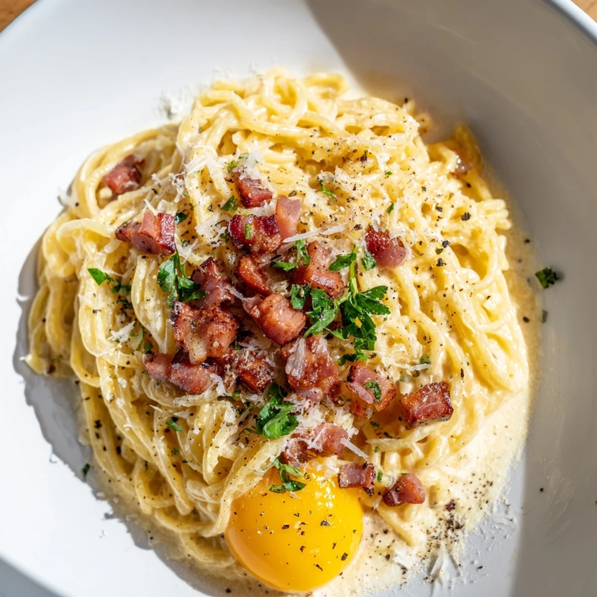 This Ramen Carbonara Hack picture shows luscious noodles enrobed in a creamy, peppered egg and Parmesan sauce.