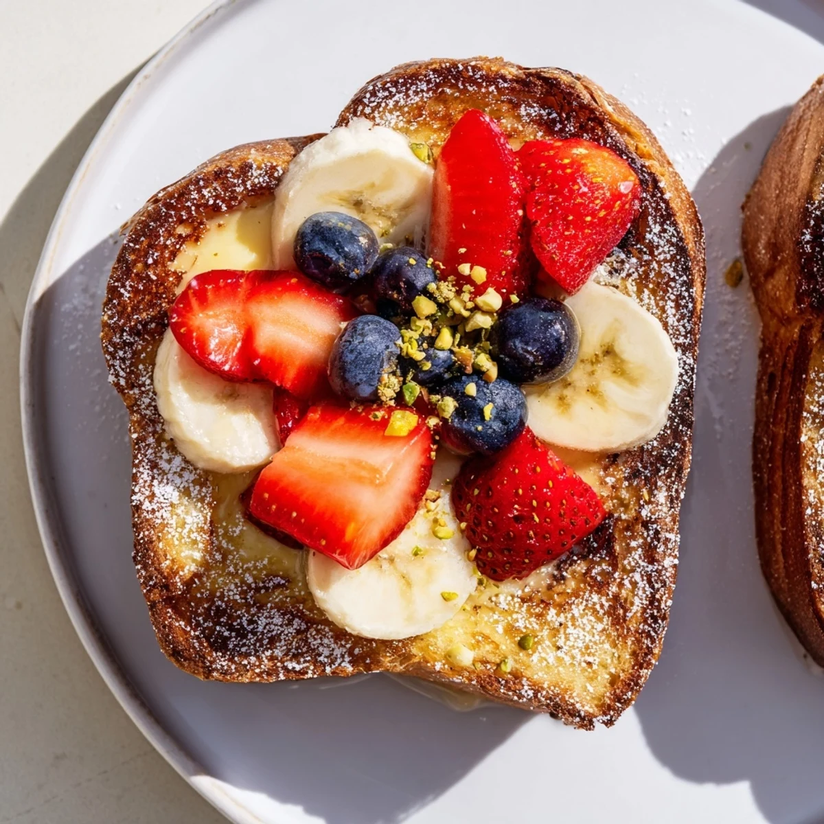 Warm, golden Viral Yogurt Toast topped with colorful fresh berries, inviting you to enjoy breakfast.