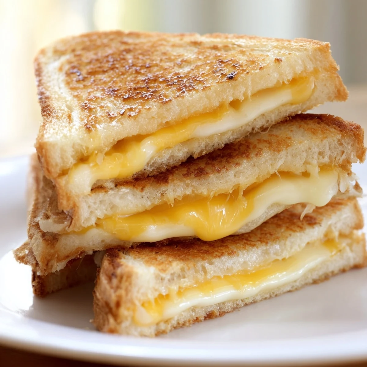 Close-up of a perfectly browned Mayo Grilled Cheese showing melted cheddar cheese, ideal for a quick lunch.