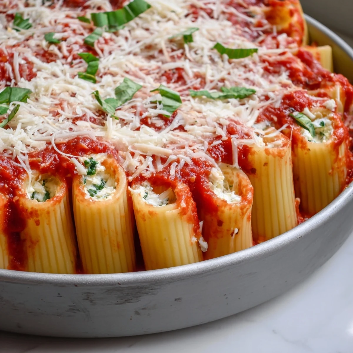 This comforting honeycomb pasta bake image shows cheese-filled tubes baked to a delicious golden brown.