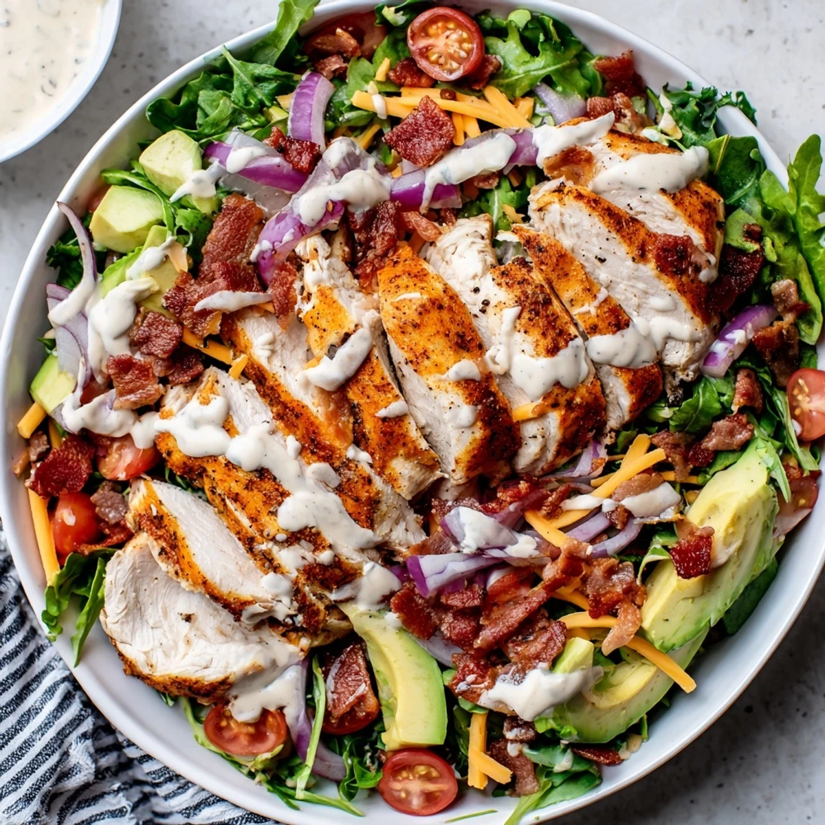 Enjoy this simple and delicious Crispy Bacon Chicken Salad, perfect for a quick and satisfying lunch.