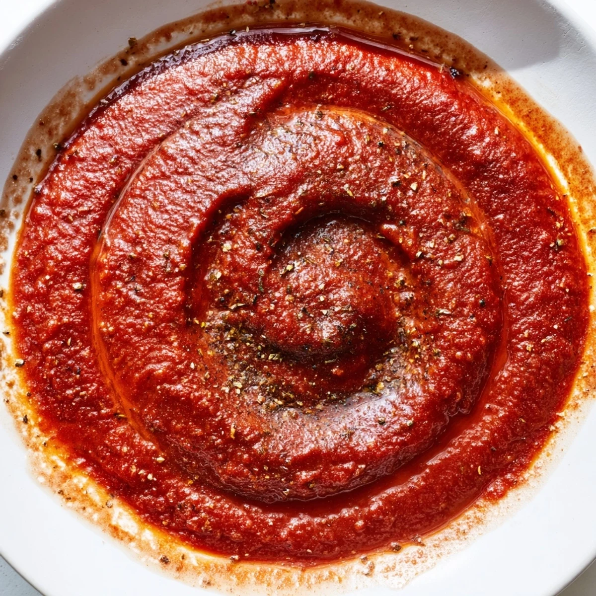 A close-up of the vibrant, flavorful Instant Creamy Marinara Hack, perfect for pizza or dipping crusty bread in.