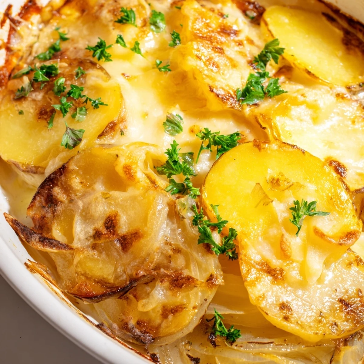 Golden, bubbly baked French Onion Soup Potatoes with melted Gruyère, a comforting vegetarian side dish.