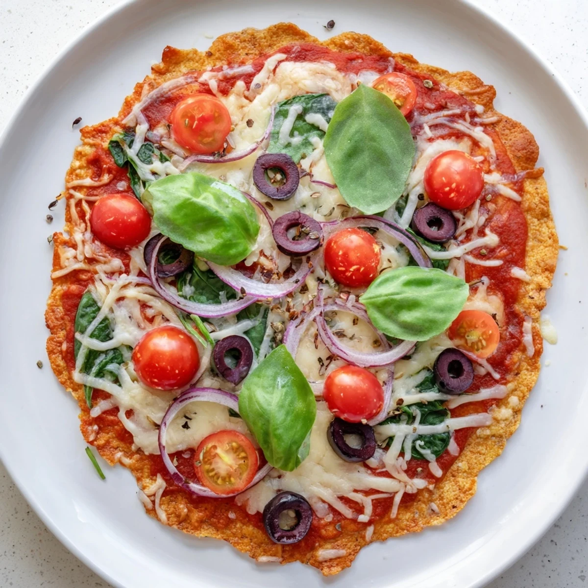 Crispy Tortilla Pizza, fresh from the oven, showcasing melted cheese and vibrant toppings.