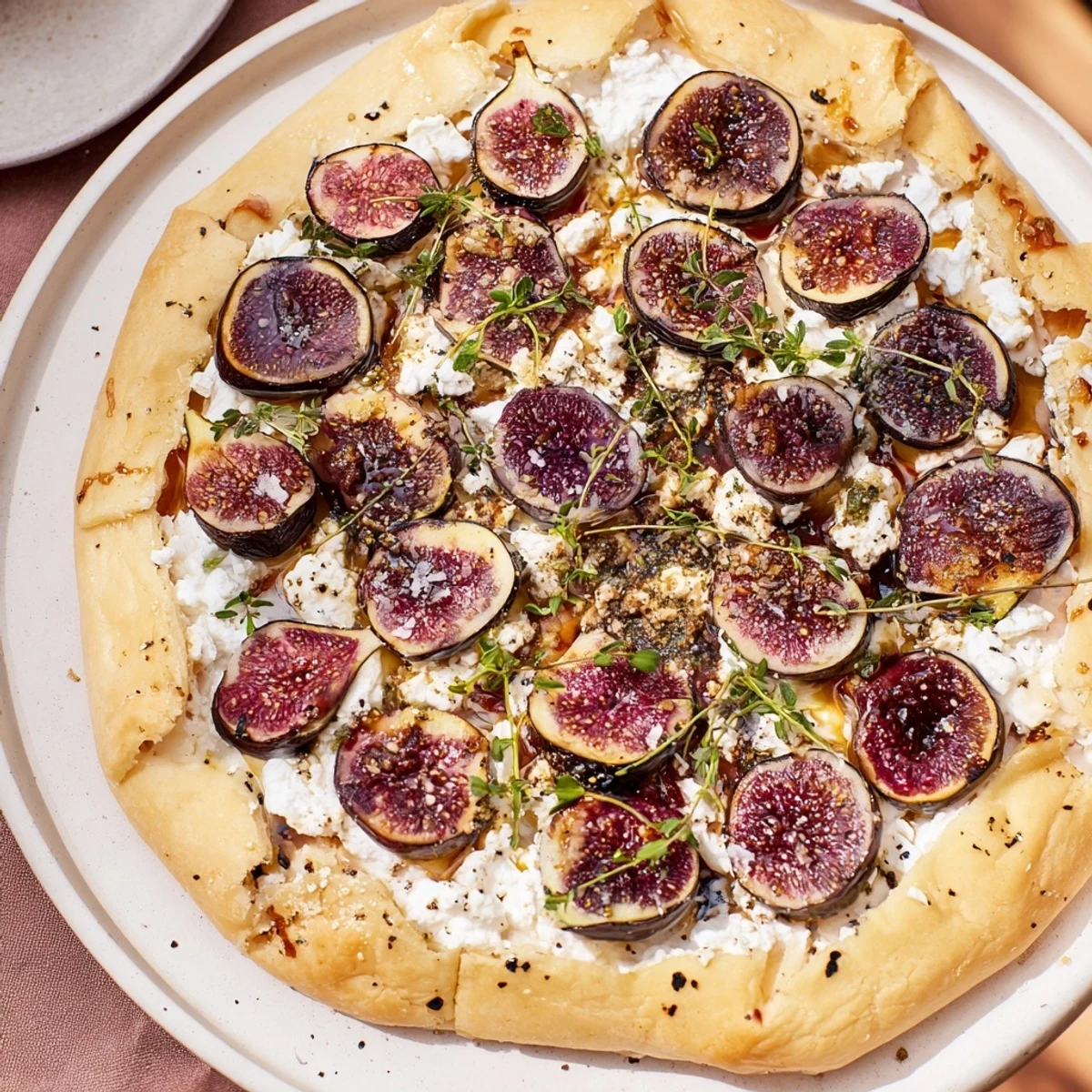 A close-up view of the savory-sweet puff pastry truffle pizza, a vegetarian delight, ready to be sliced and served.