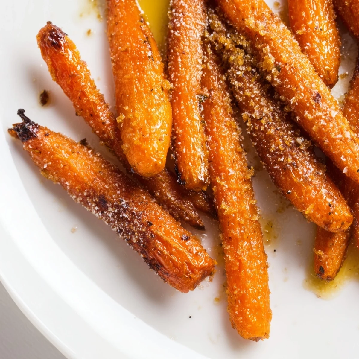 Golden Parmesan Baby Carrot Chips tossed in honey and olive oil, served warm.