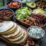 Festive DIY Taco Bar for Outdoor BBQ, with warm tortillas and vibrant fixings.