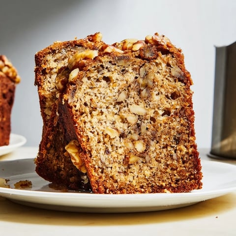 Moist Banana Nut Bread with crunchy walnuts, perfect for a cozy breakfast treat.  