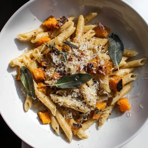 Golden brown butter coats the pasta in this Brown Butter Pasta with Butternut Squash and Sage dish.