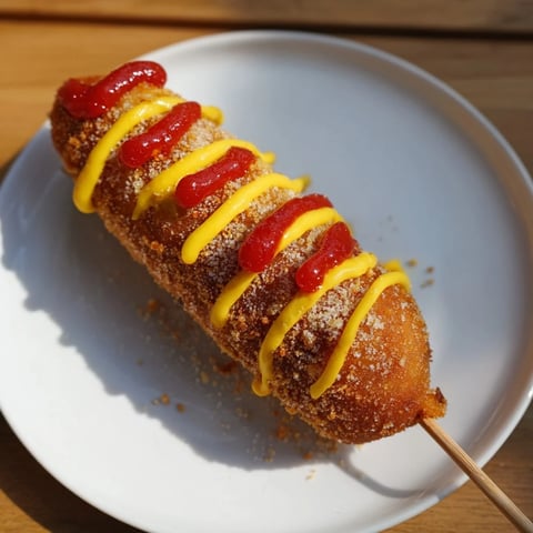 Golden-brown, crispy Cheesy Korean Corn Dogs are a delightful street food snack, with a perfect cheese pull.