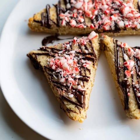 Golden, buttery Chocolate Peppermint Shortbread Wedges, perfectly cut and waiting to be enjoyed.
