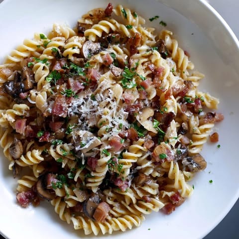 Fusilli with bacon onions