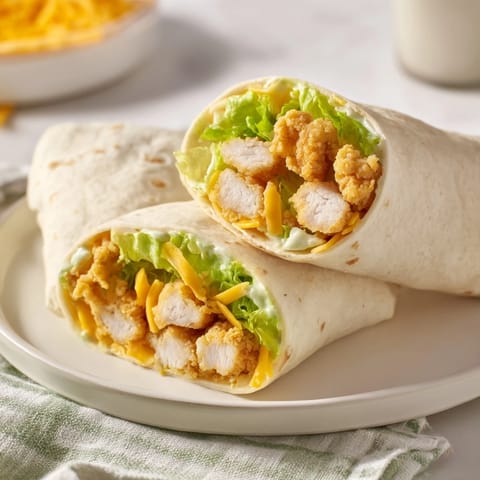 A close-up of a perfectly rolled crispy chicken ranch snack wrap, showing the flavorful filling inside.